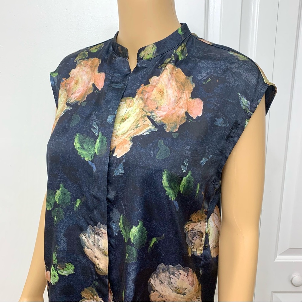 Elie Tahari Painted Rose Silk Shell Top Blouse hidden button up Size XS - Picture 4 of 12